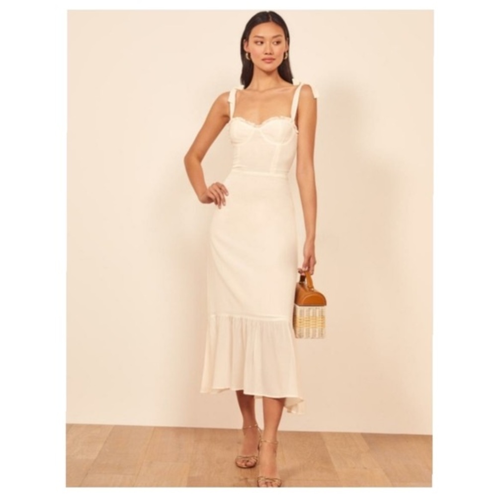 Reformation Ivory Midi Slip Dress with Tie Straps